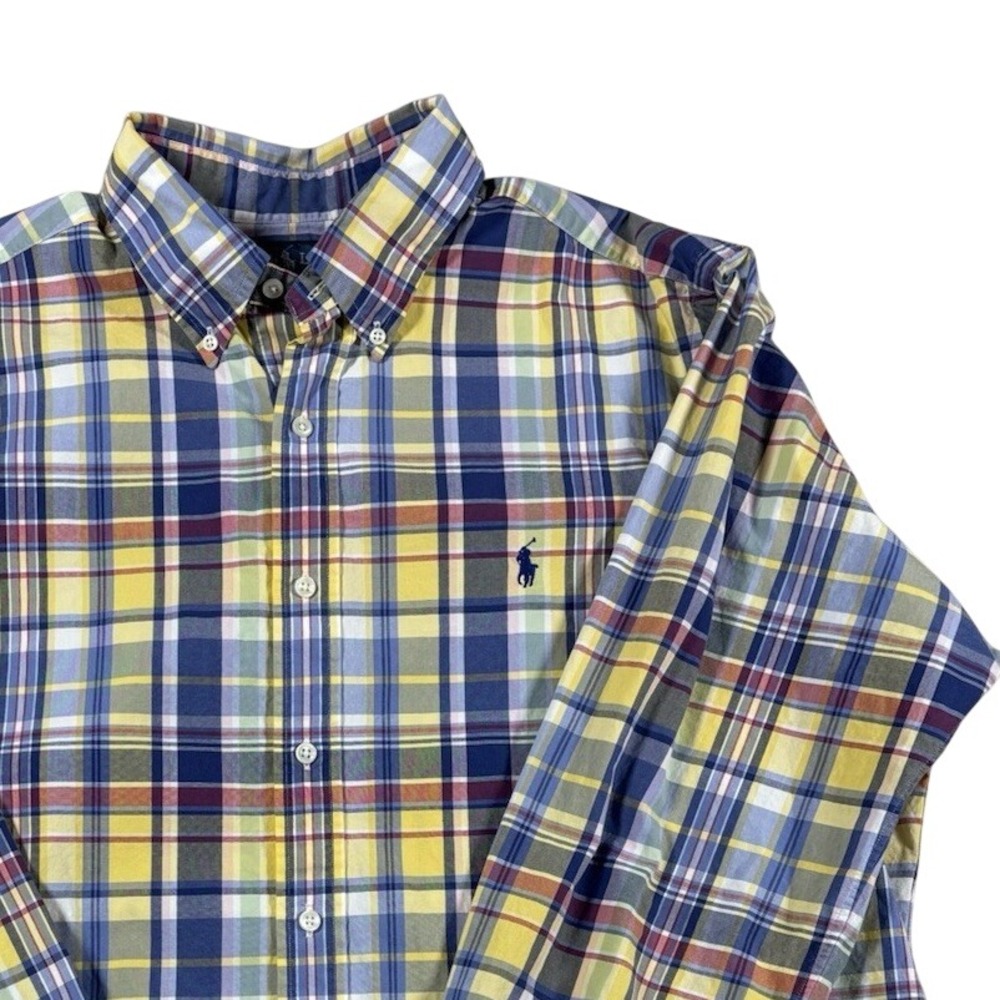 Polo Ralph Lauren Men's Classic Shirt Size XL Blue Yellow Pony Plaid Long Sleeve